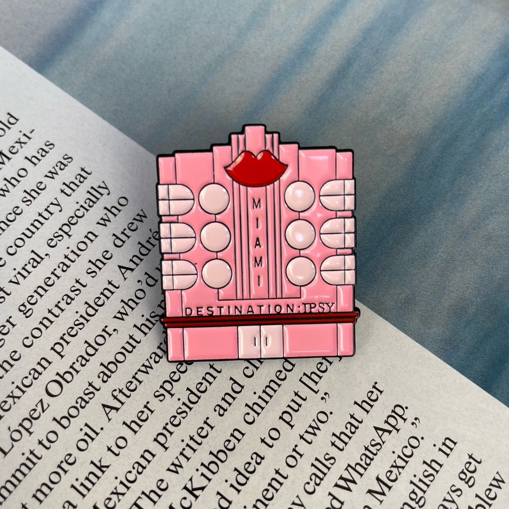 Limited Edition Ipsy Destination Miami Art Deco Enamel Pin in Pink